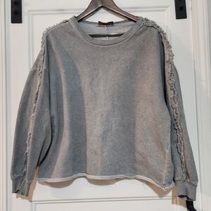 Free For Humanity Womens One Size Cropped Grey Raw Hem Sweatshirt Heavyweight